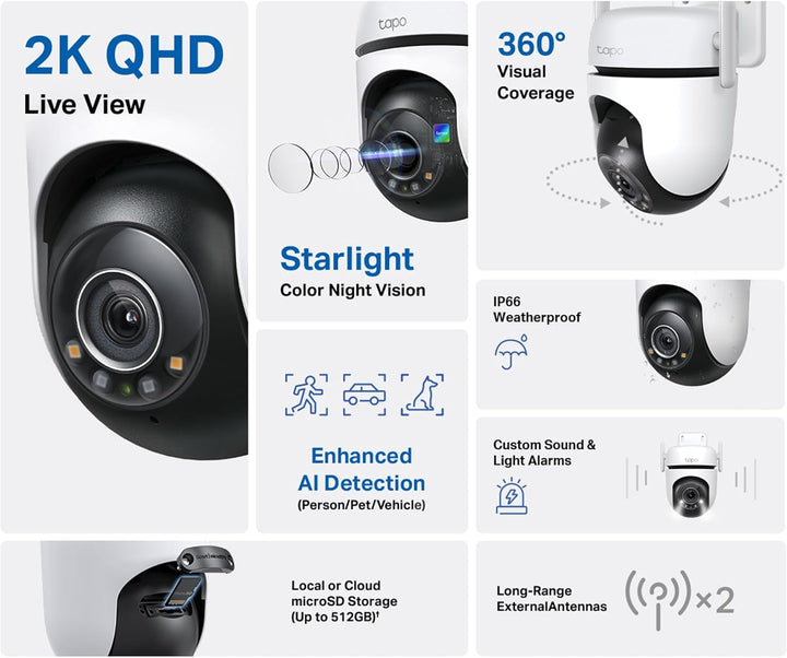 TP-Link Tapo Cámara de Seguridad Wi-Fi para Exteriores 2K QHD con P...