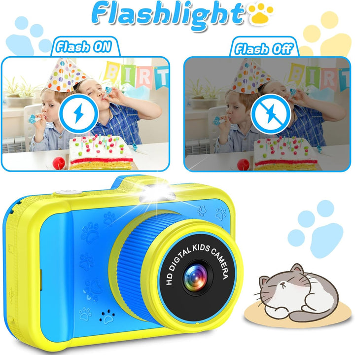 CHAKEYAKE Cámara para niños con lente de zoom giratoria, pantalla g...