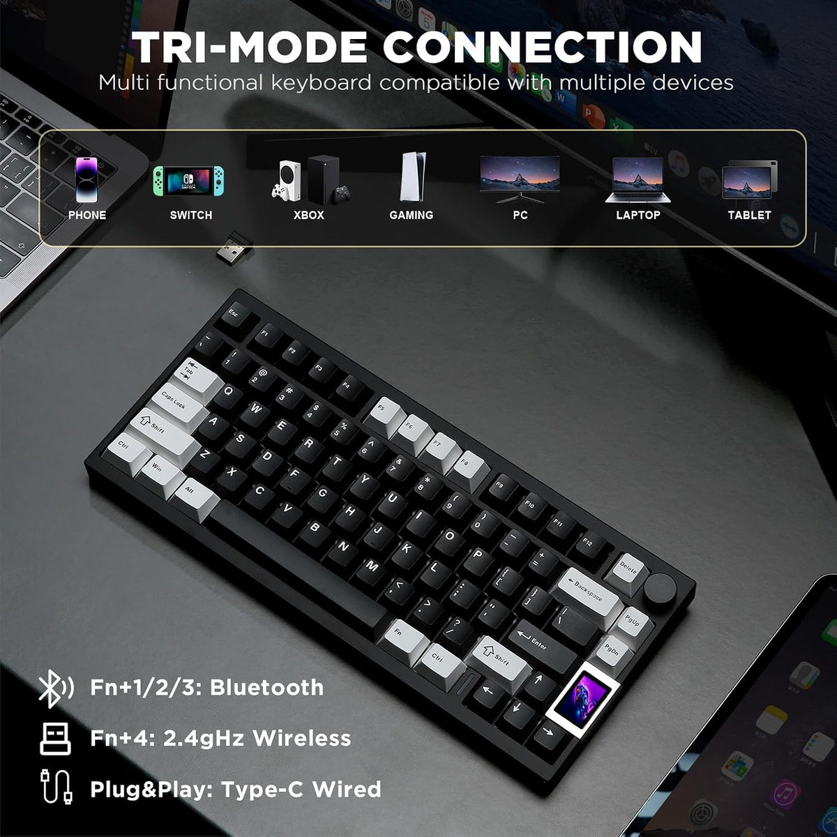 YUNZII AL80 75% Teclado mecánico de aluminio inalámbrico (negro