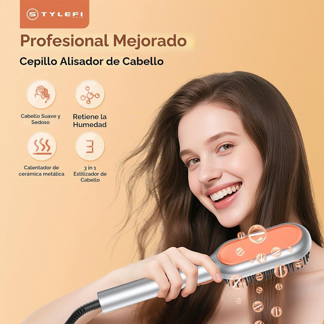 StyleFi Cepillo alisador de cabello de plasma, peine alisador iónic...