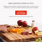 Teak tabla para cortar rectangular con agarre y ranura para líquidos (24 x 18 x 1.5 pulgadas) - De Teakhaus.