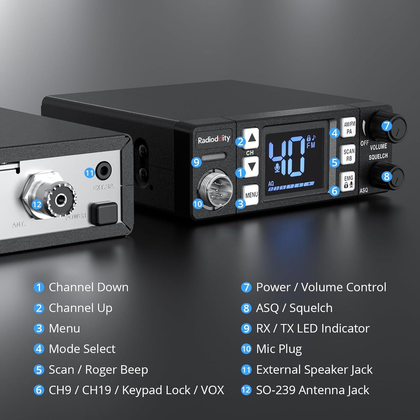 Radioddity Radio CB-606 CB radio CB móvil de 40 canales