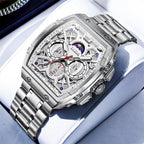 OLEVS Reloj para Hombres Analógico Cuarzo Lujo Diamante Resistente al Agua Cronógrafo Acero Inoxidable Carita Grande Cuadrado Fecha Fase Lunar Romano Relojes de Vestir para Hombres