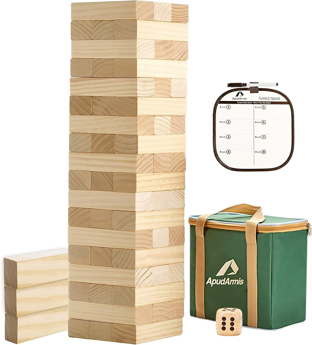 ApudArmis 60 piezas de torre de caída, juego de apilamiento de madera de
