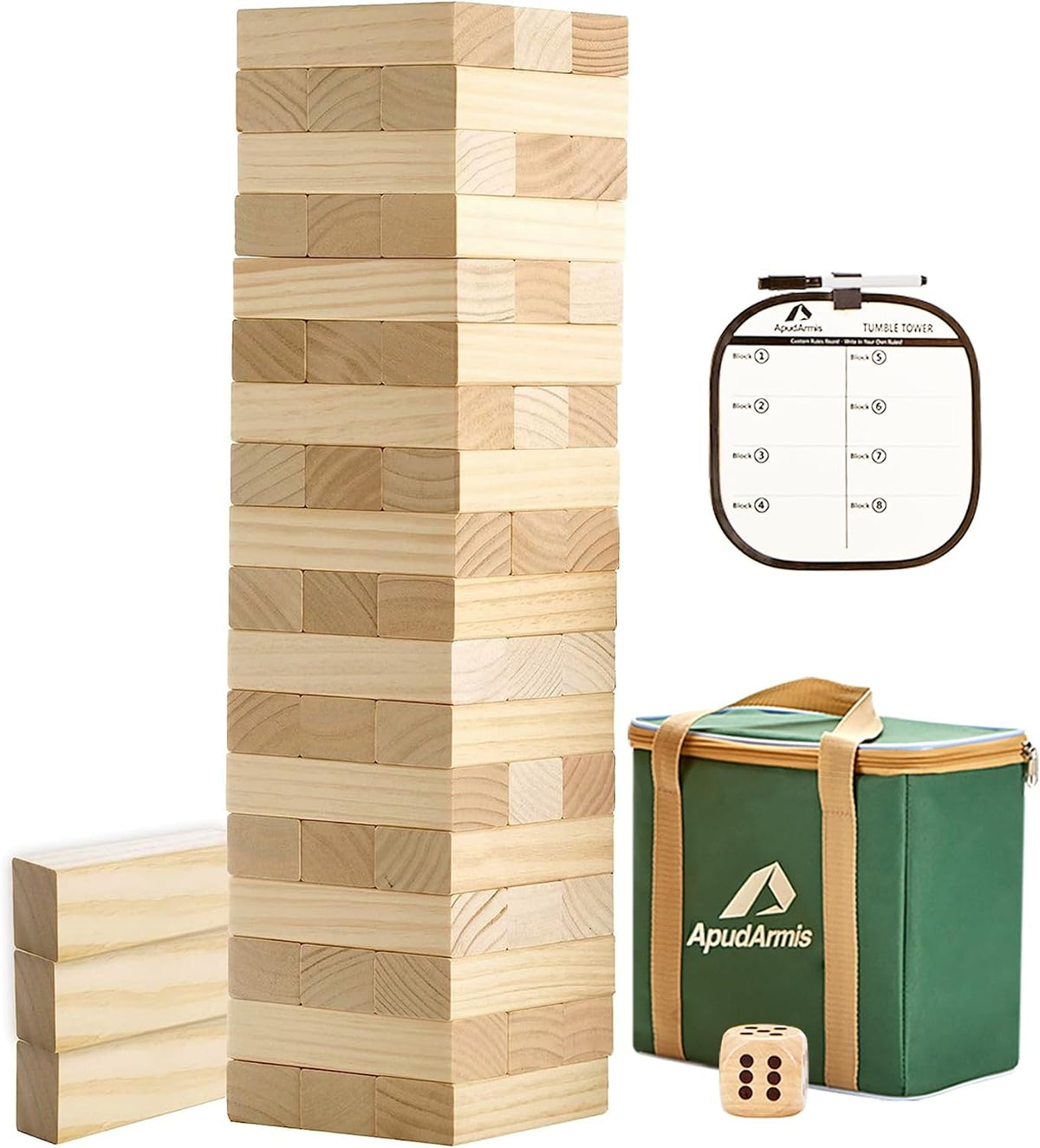 ApudArmis 60 piezas de torre de caída, juego de apilamiento de madera de