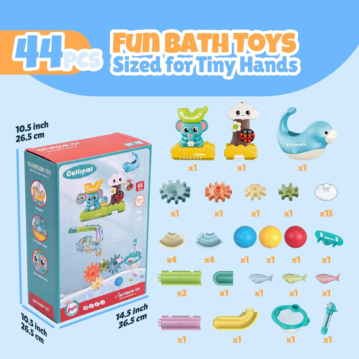 Juguetes de baño para niños pequeños, juego de juguetes de pista de cascada montado en la pared con elefante y ducha de árbol, tubo de pulverización de agua, engranajes giratorios, pista deslizante de