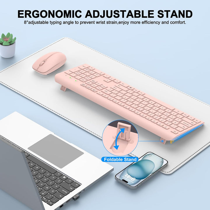 Combo de Teclado y Ratón Inalámbrico, Teclado y Ratón Ergonómico Si...