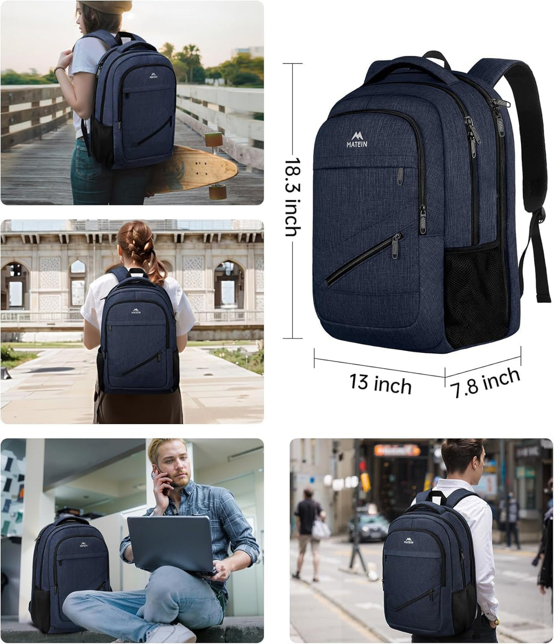 MATEIN - Mochila de 17 pulgadas para portátil, mochila de trabajo g...