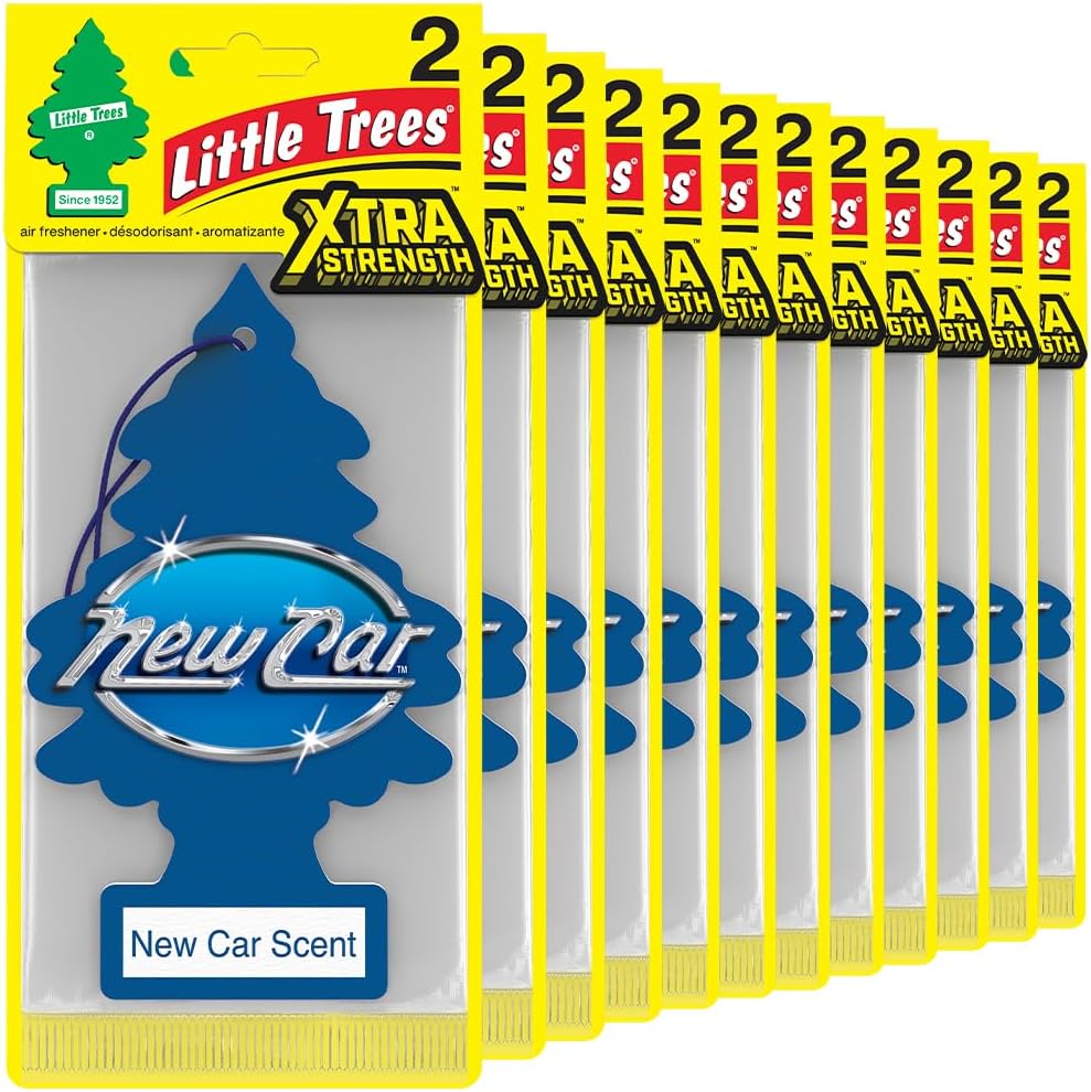 LITTLE TREES Ambientador de coche | Xtra Strength proporciona un aroma de larga duración para el automóvil o el hogar | Impulso extra de fragancia | Aroma de coche nuevo, 24 ambientadores
