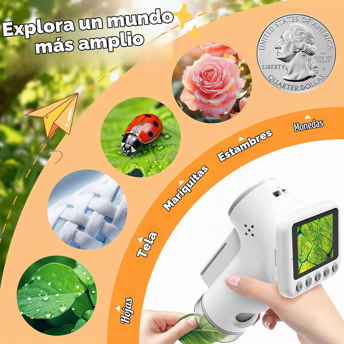 Microscopio 1600X para niños, pantalla de 2.0 pulgadas, juguete