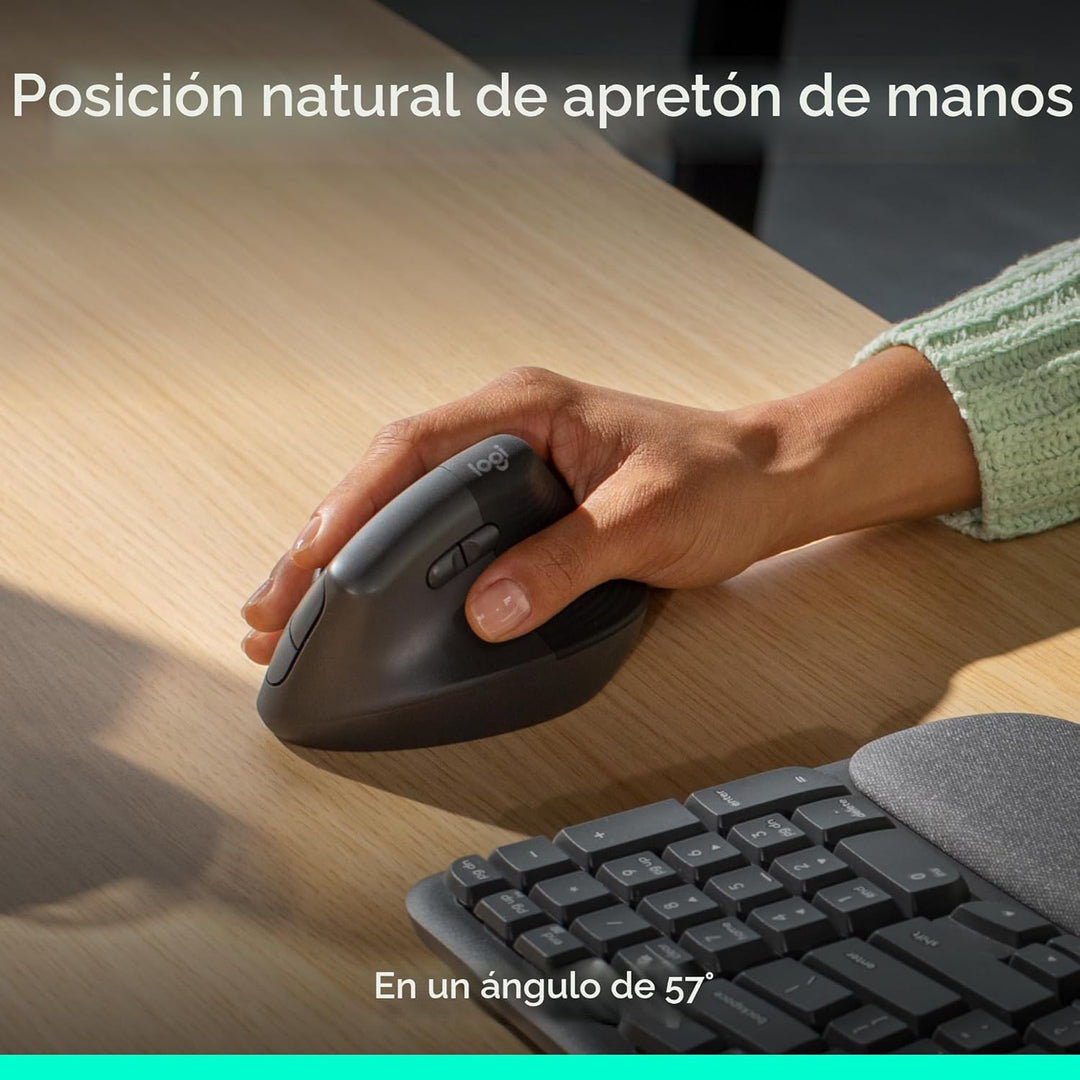 Logitech Wave Keys &amp; Lift - Combo ergonómico de teclado y mouse...