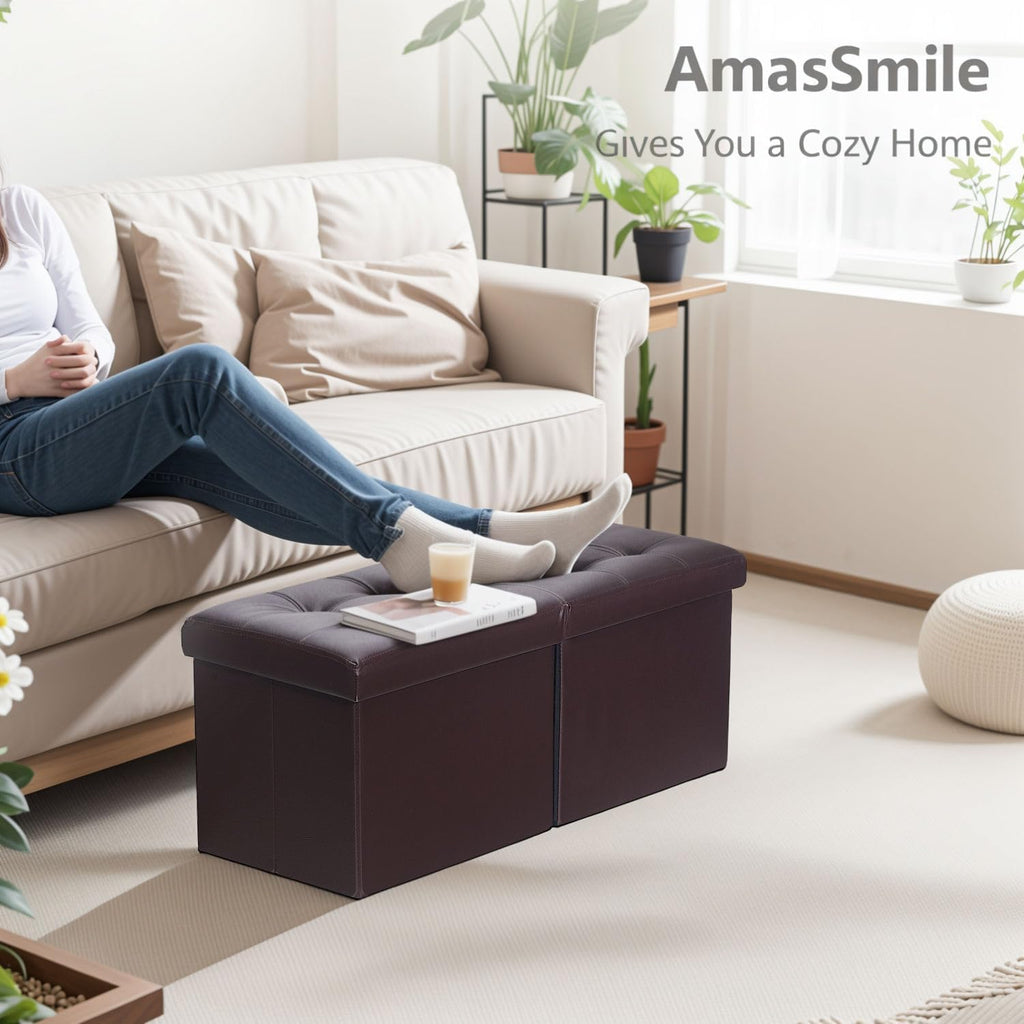 AmasSmile Banco de almacenamiento otomano reposapiés, pecho plegable de