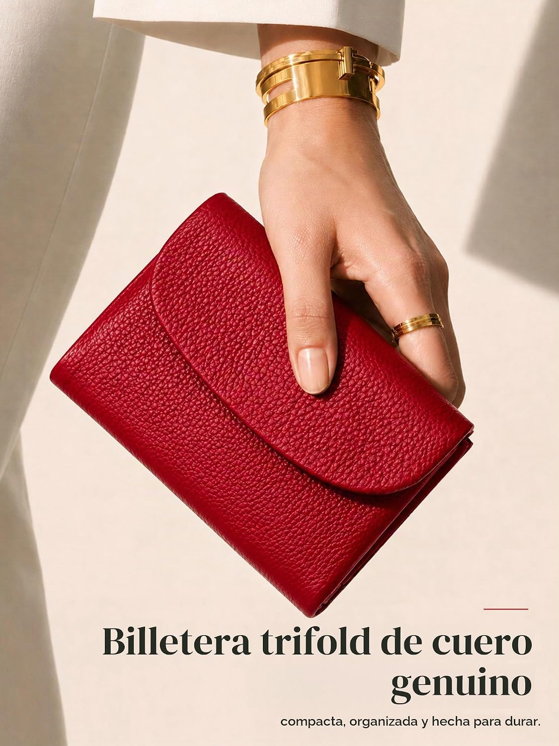 Billetera para mujer, con bloqueo RFID, tarjetero de cuero