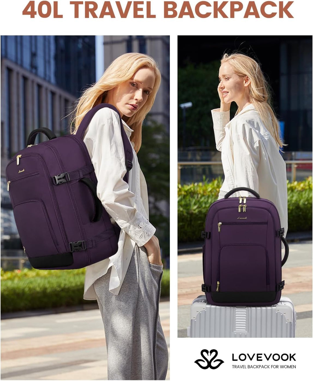 LOVEVOOK Mochila de viaje de mano para mujer, aprobada para vuelos,...