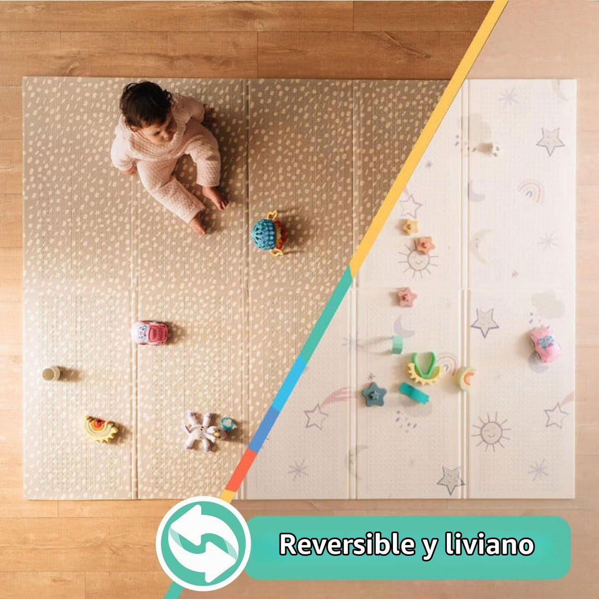 Nuby Alfombra de juego plegable reversible para bebé, 77 x 58 pulgadas, XXL