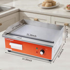 Plancha eléctrica de acero inoxidable de 21.6 pulgadas, 110 V, 1500 W, control de temperatura ajustable, sin humo, parrilla antiadherente para restaurante, interior, cocina, exterior, campamento