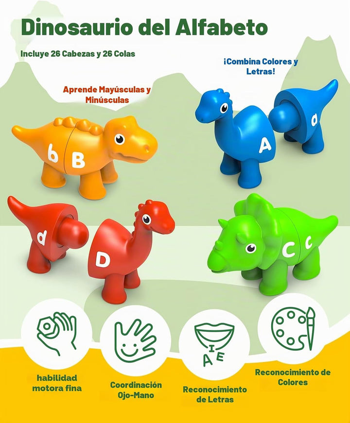 Edumoteso 26 piezas de juguetes de aprendizaje del alfabeto de dino...