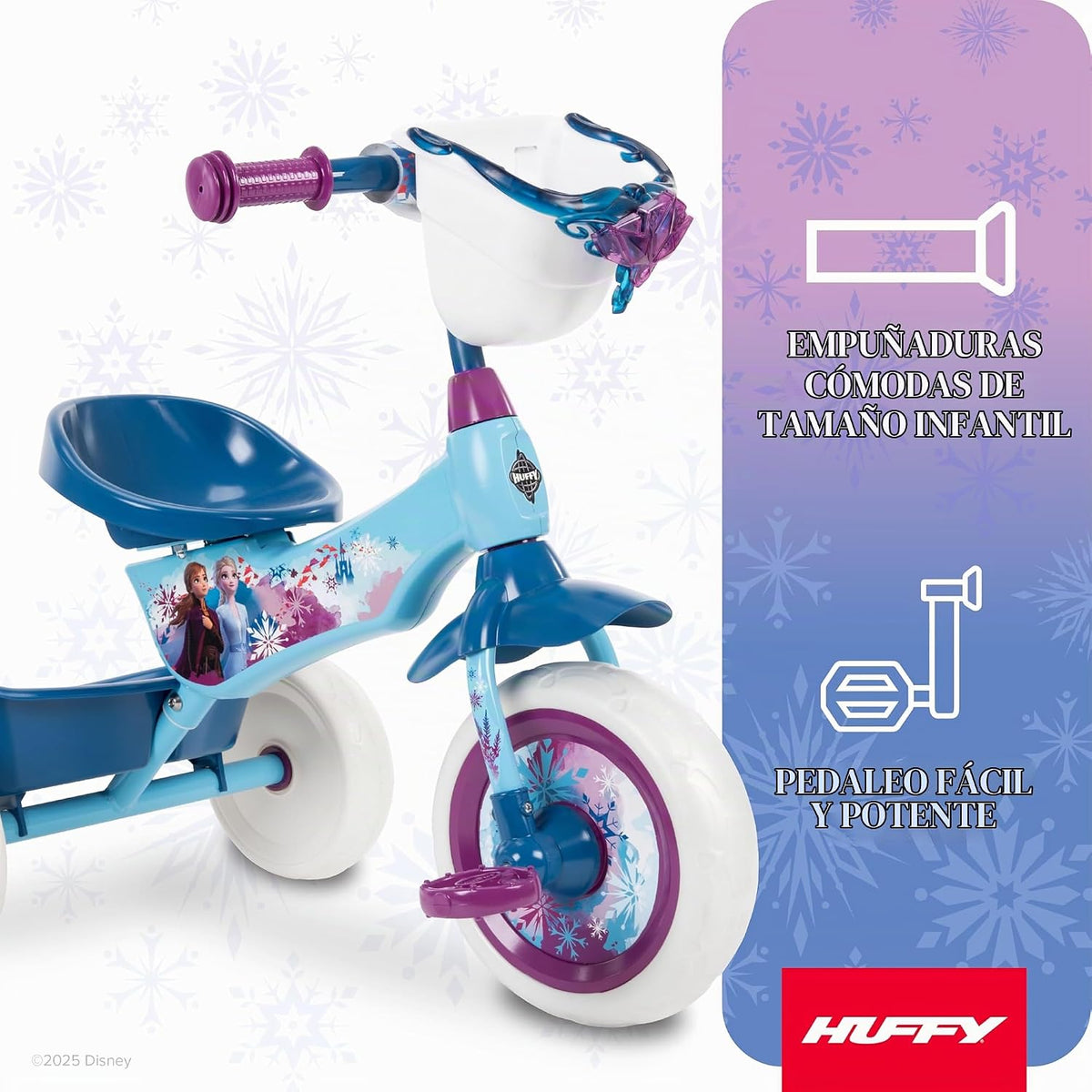 Huffy Triciciclo de Disney Frozen 2 para niñas, ideal para mayores de 3 años, Anna, Elsa y Olaf, contenedores de almacenamiento para aperitivos o juguetes, resistente y duradero, seguro para niños