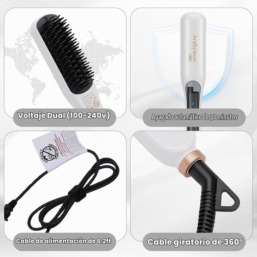 Pro Steam Hair Brush Straightener for Coarse Hair, White | Steam St...