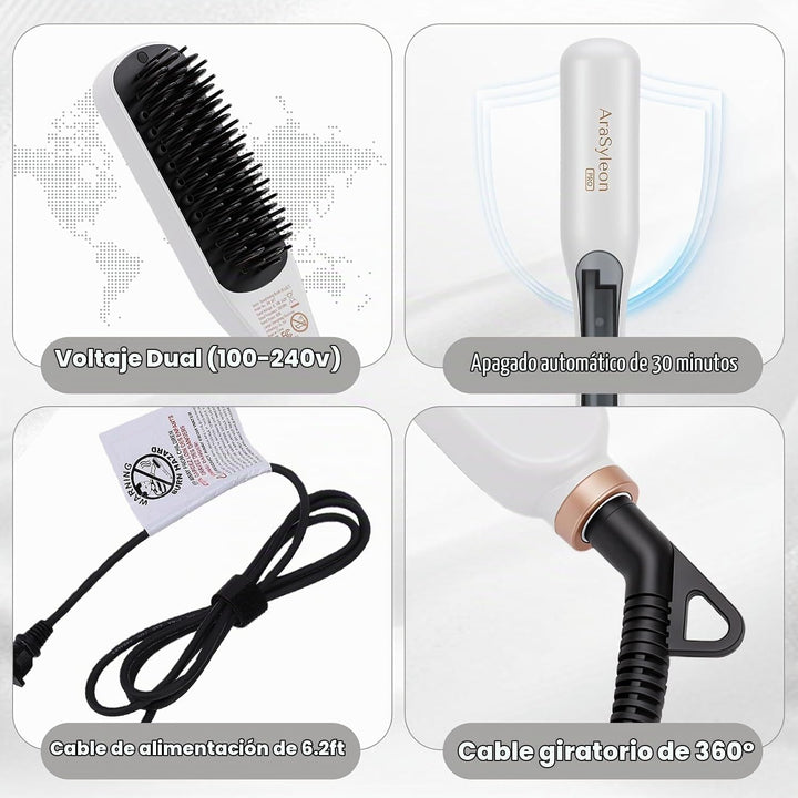 Pro Steam Hair Brush Straightener for Coarse Hair, White | Steam St...