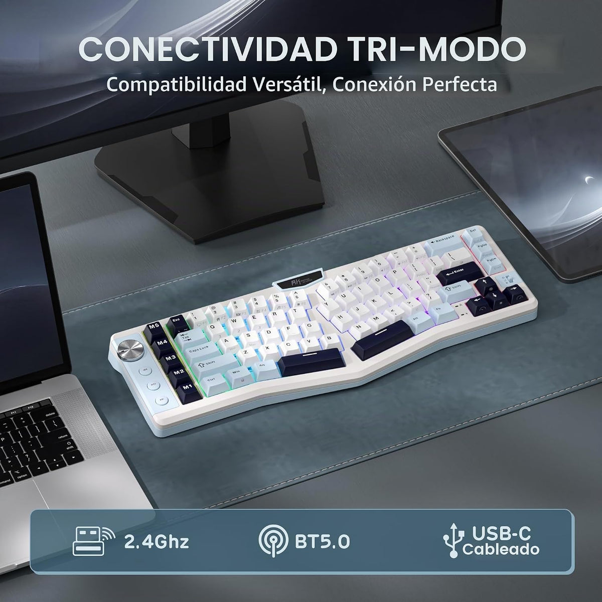 RK ROYAL KLUDGE Teclado mecánico inalámbrico ergonómico A72 Alice, Dividido