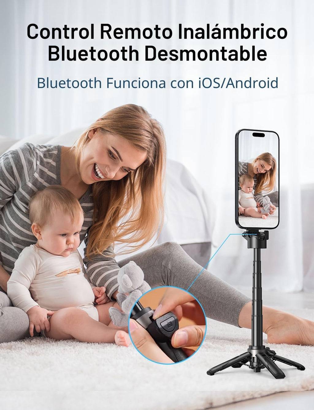 MAGIC JOHN Trípode para teléfono con 2 luces para selfies, portátil tamaño de bolsillo para iPhone Magsafe, Selfie Stick con control remoto desmontable para fotografía, transmisión en vivo, grabación de video