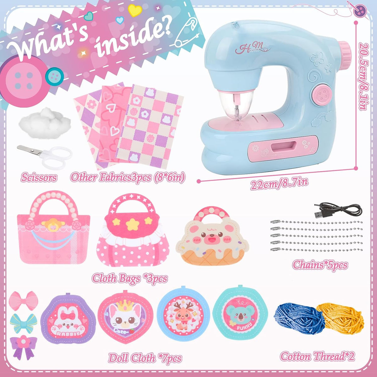 deAO Mini máquina de coser para niños, juego de arte y manualidades, kit de