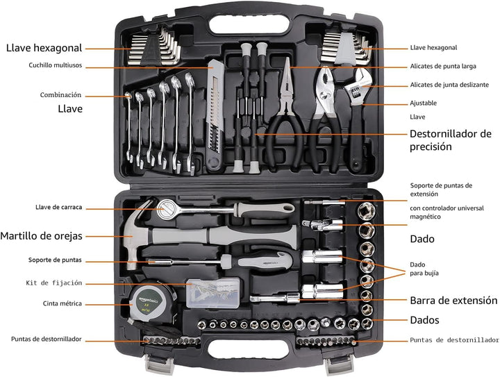 AmazonBasics Caja de herramientas de uso general para el hogar, 131...