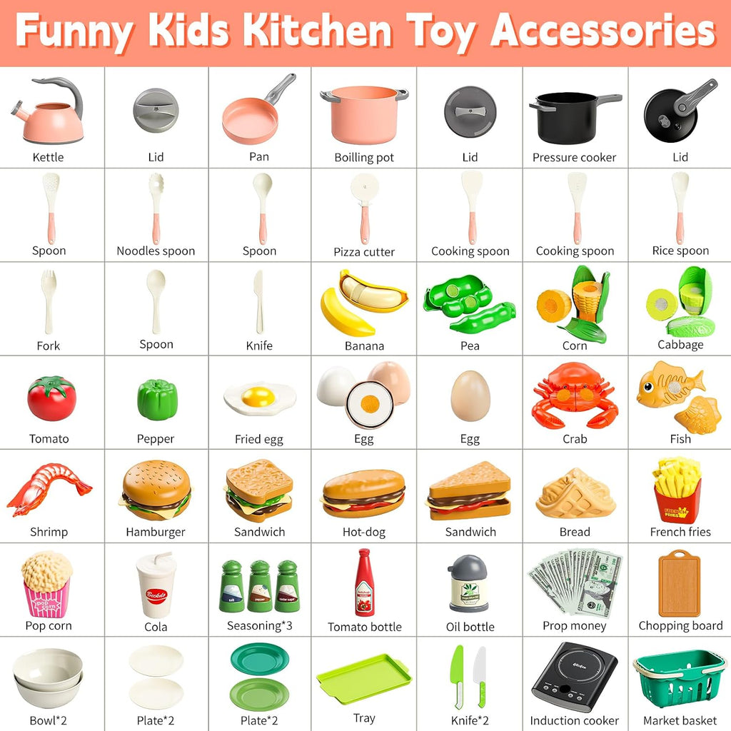 Juegos de comida de juguete para la cocina de los niños, accesorios de cocina de juego, 168 piezas