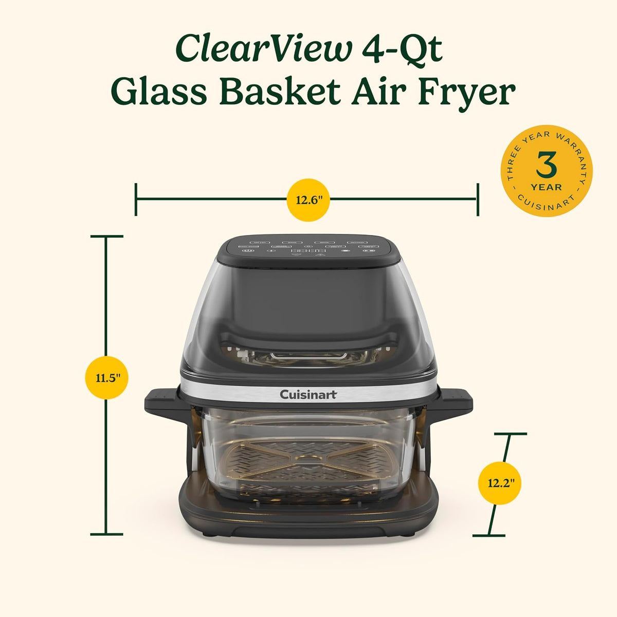Cuisinart Freidora de aire, cesta de vidrio y ventana ClearView, 5