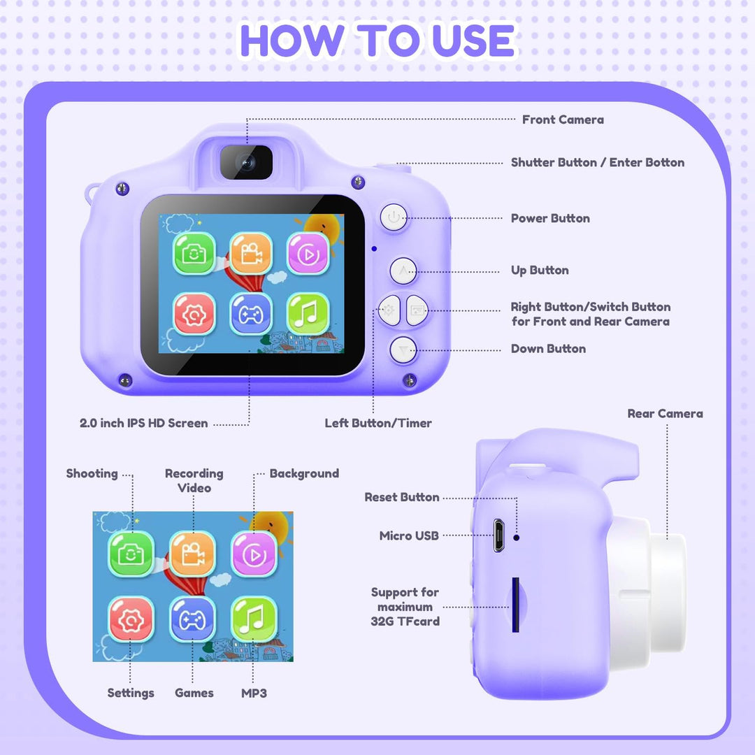 Cámara para niños y niñas de 3 a 12 años, cámara digital para niños...