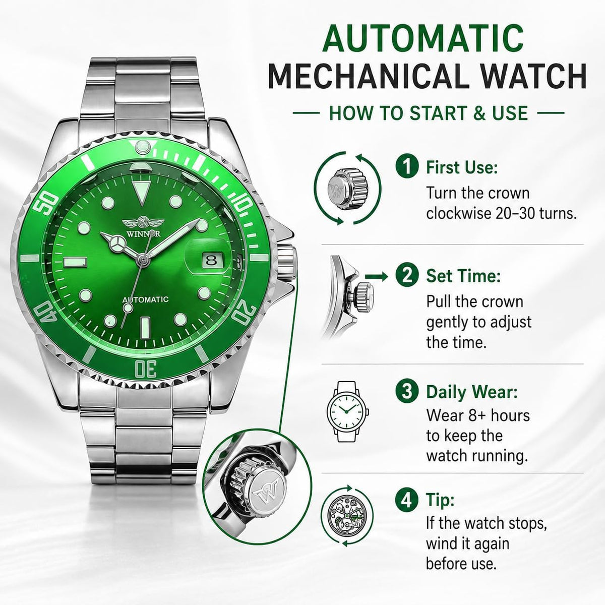 MASTOP Reloj mecánico automático de lujo de la marca superior del acero inoxidable de los hombres de la