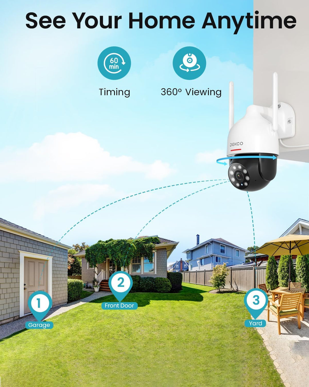 DEKCO - Cámara de seguridad 2K de domo para exteriores, con WiFi vi...