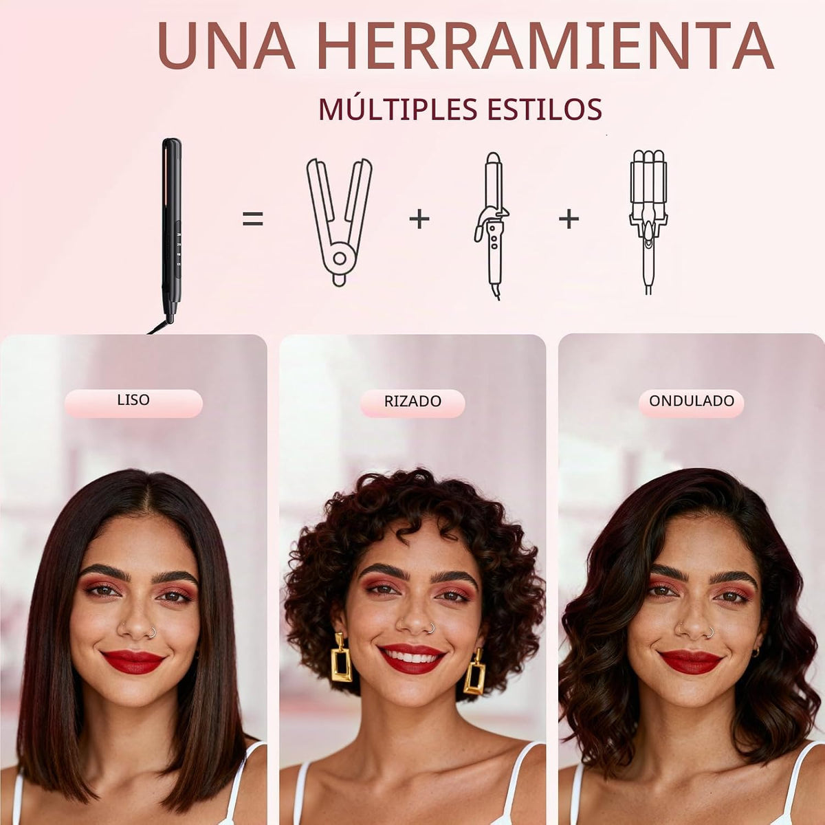Plancha para el cabello, plancha plana de 1 pulgada de titanio y cerámica iónica 2 en 1