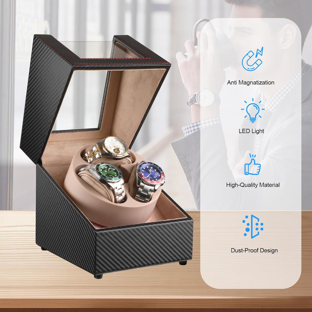 Watch Winder para 3 relojes automáticos, motor japonés silencioso