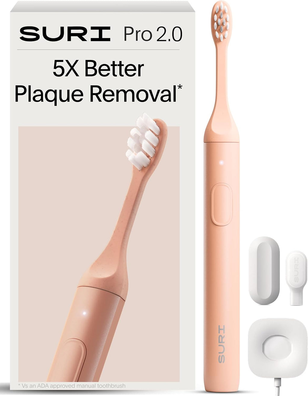 SURI 2.0 Nuevo cepillo de dientes eléctrico Sonic con sensor de presión | 1 mes + batería | Cepillo de dientes eléctrico para adultos | Cepillos de dientes de viaje | Cepillo de dientes | Rosa