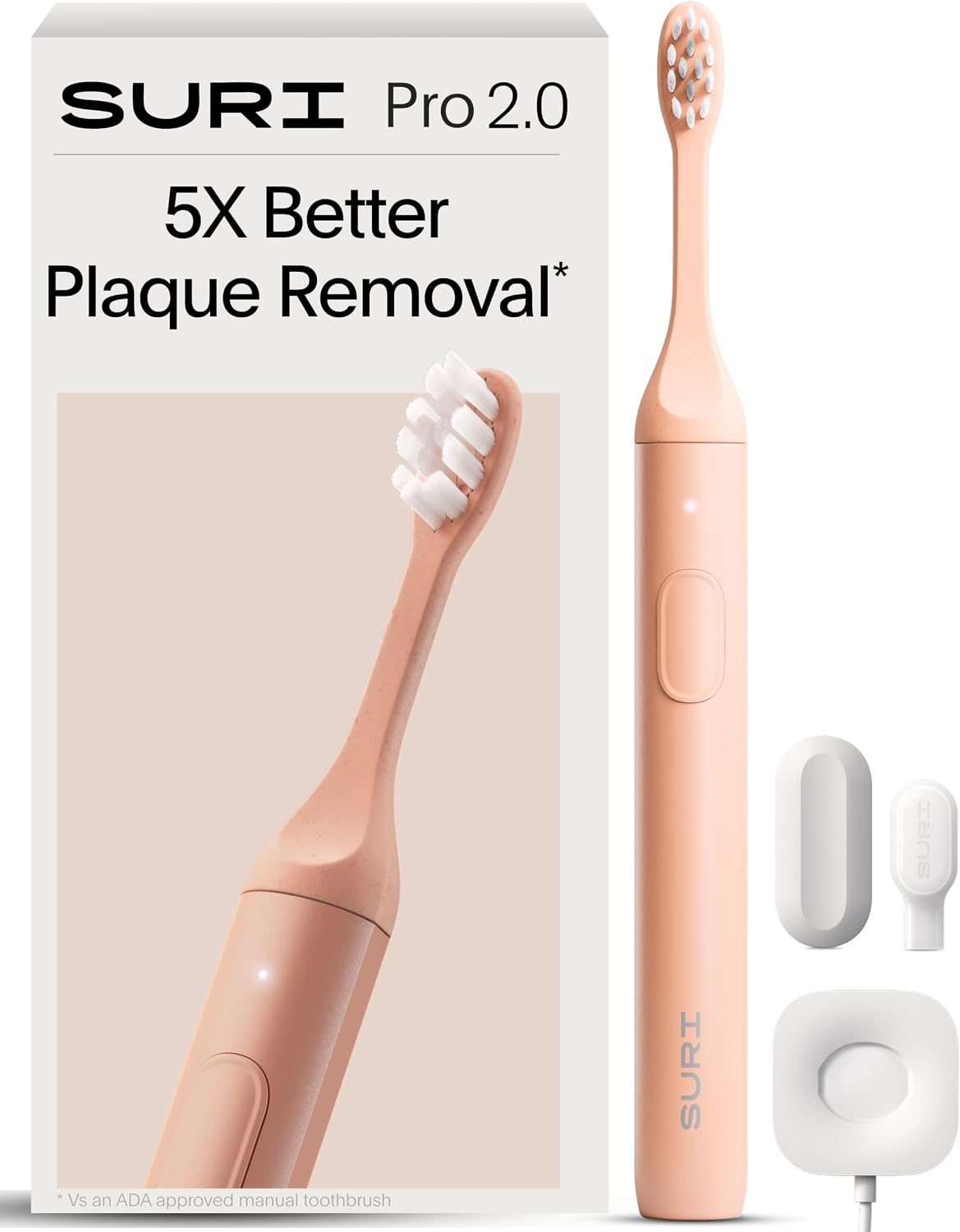 SURI 2.0 Nuevo cepillo de dientes eléctrico Sonic con sensor de presión | 1 mes + batería | Cepillo de dientes eléctrico para adultos | Cepillos de dientes de viaje | Cepillo de dientes | Rosa