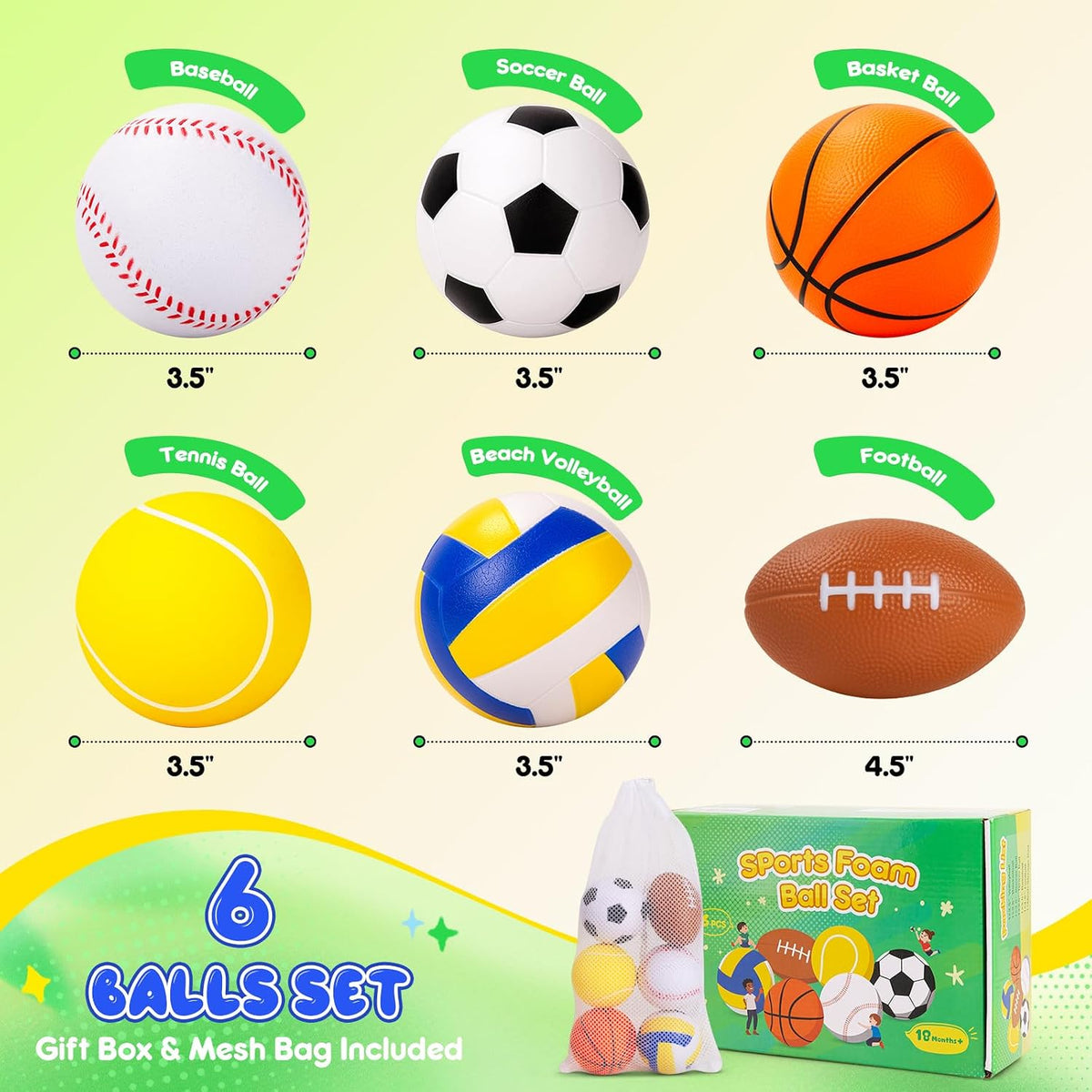 Paquete de 6 bolas suaves para niños, juguetes deportivos al aire libre, bolas de espuma pequeñas