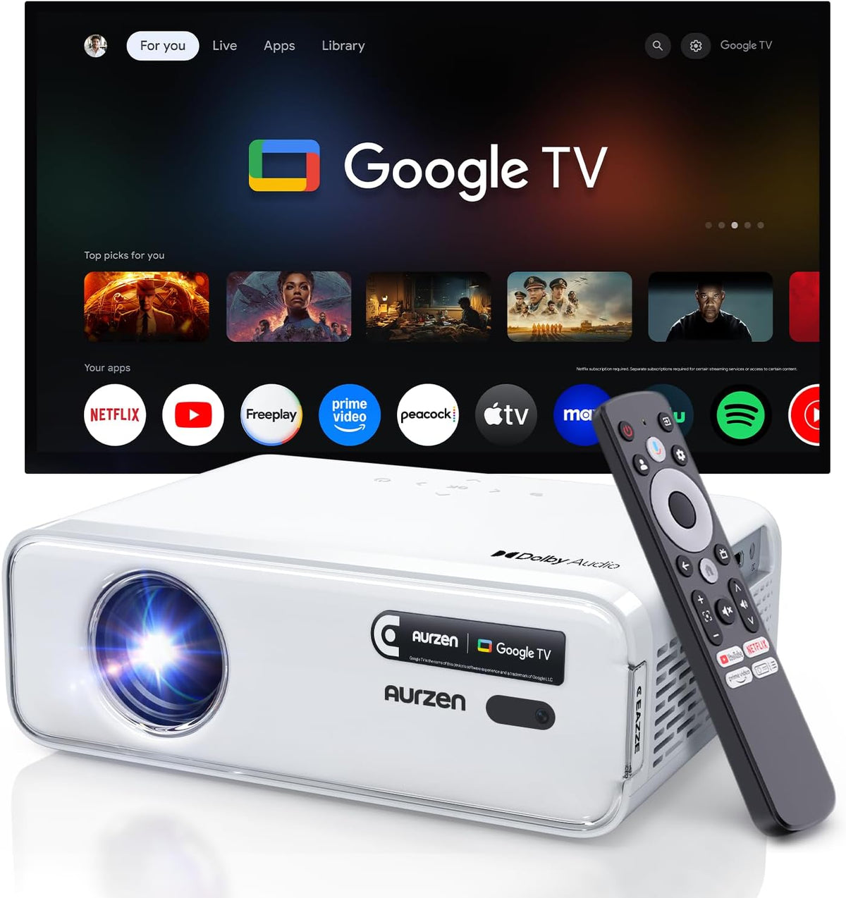 Aurzen EAZZE - Proyector inteligente compatible con Google TV D1G