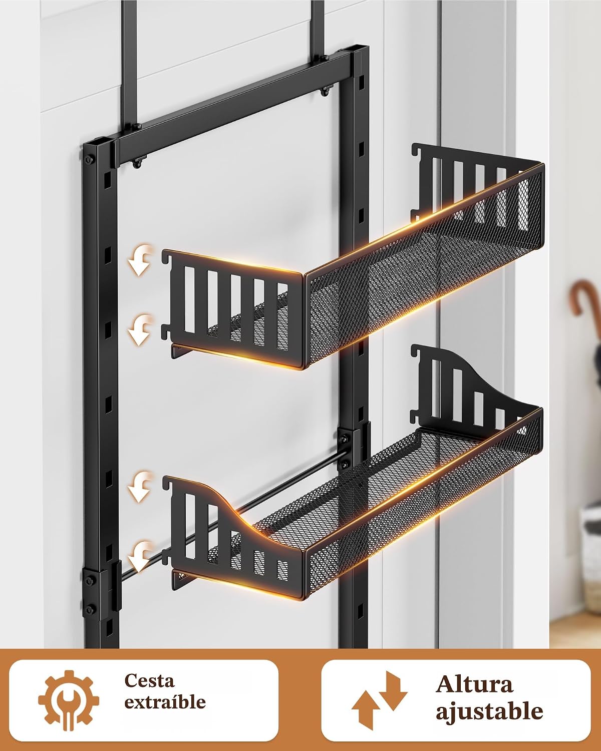 Organizador de Despensa de 8 Niveles Sobre la Puerta, Estante Grande de Metal para Especias en Puerta con Canasta Ajustable, 2 en 1 Montaje en Pared o Colgante de Servicio Pesado Estante de