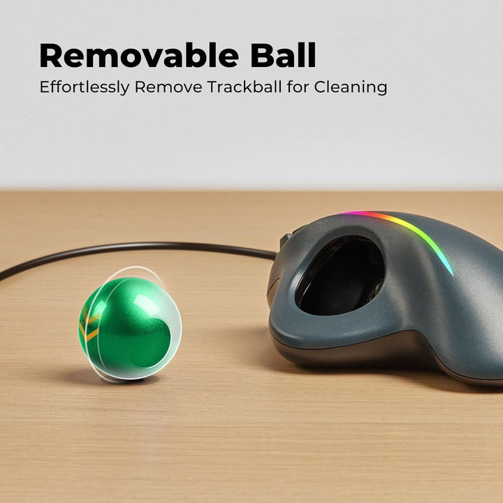 PORLEI Ratón de Bola con Cable y Iluminación RGB, Control Ergonómic...