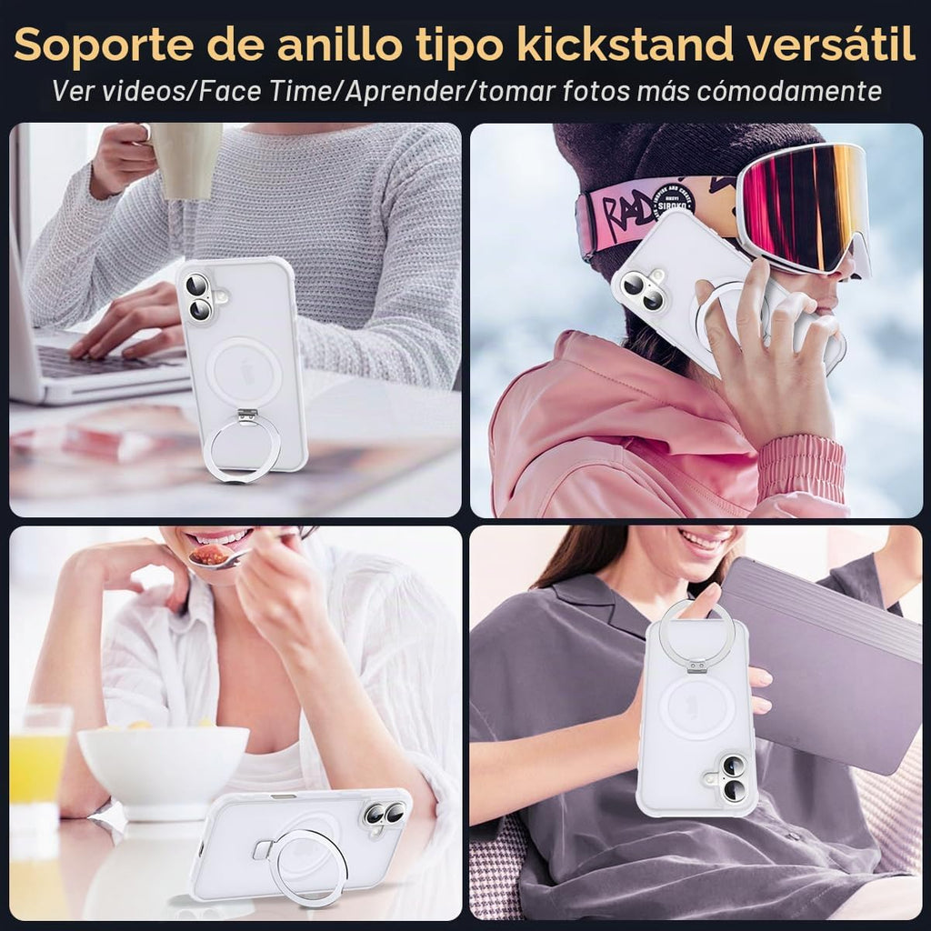 SKYLMW – Funda compatible con iPhone 16 con soporte magnético invisible tipo anillo, funda para teléfono de grado militar para iPhone 16 de 6.1 pulgadas [compatible con MagSafe] [excelente sensación