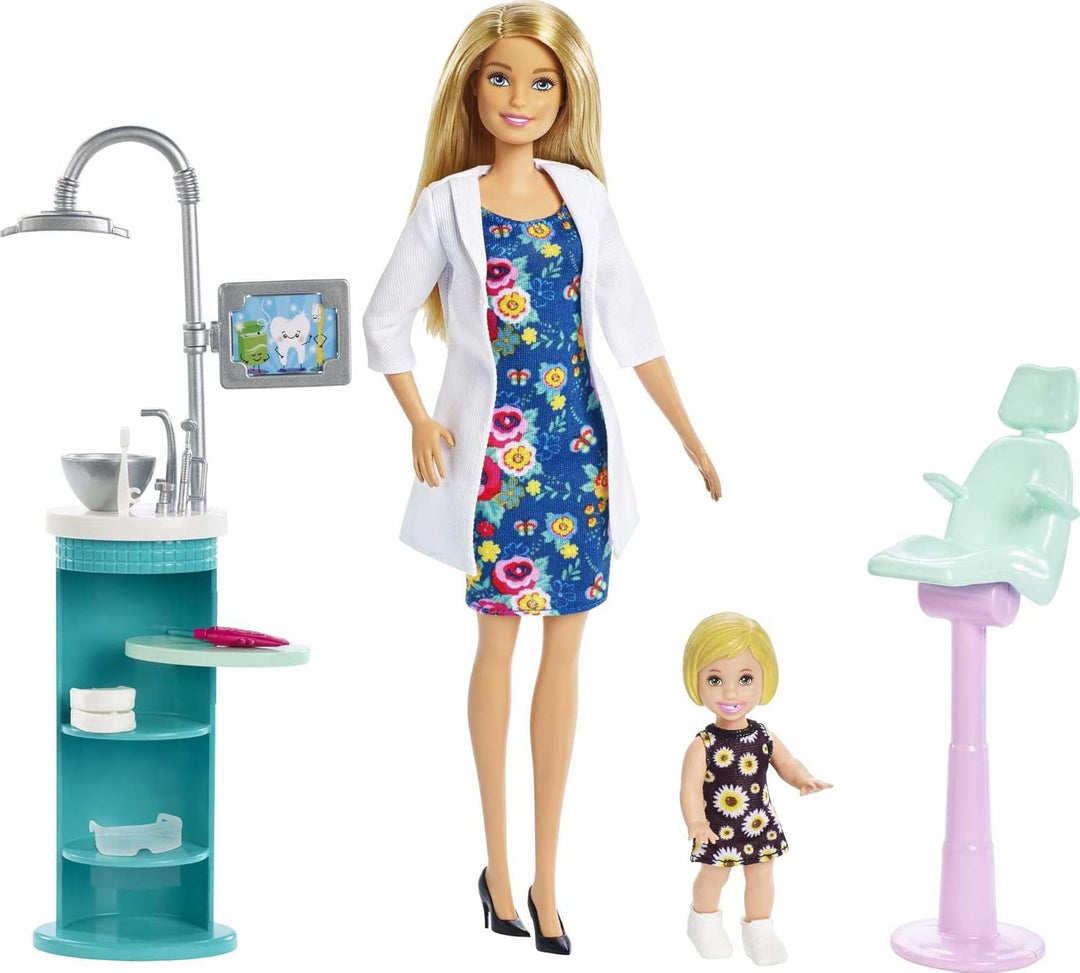 Barbie Juego de carreras, juego de dentista con muñeca morena de mo...
