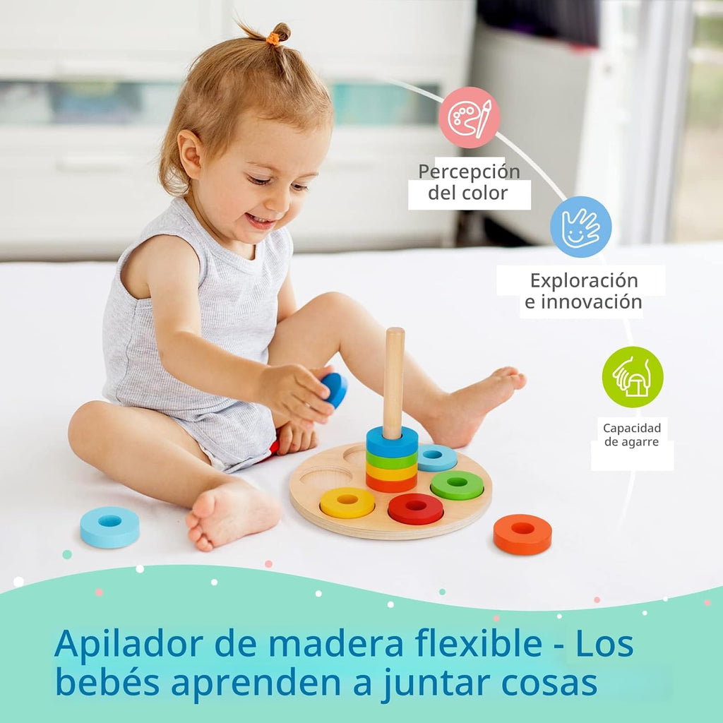 TOOKYLAND Juguetes Montessori para niños de 1 año, conjunto educativo de aprendizaje 8 en 1 de juguetes de madera (incluye tazas apilables, caja educativa 3 en 1, banco de martilleo, rompecabezas de