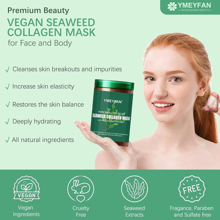 Mascarilla facial de colágeno natural puro de algas marinas, sin fr...