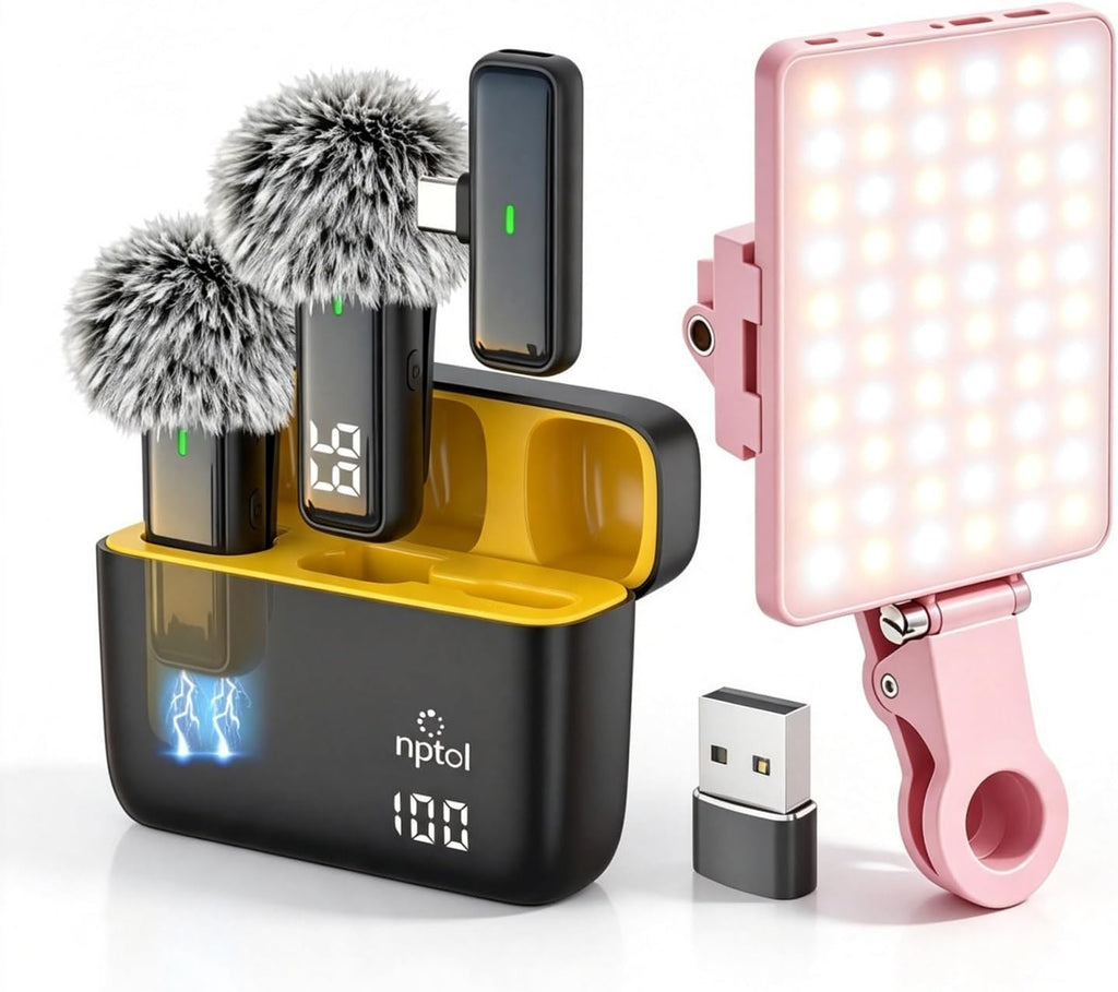 Mini micrófono inalámbrico con luz de relleno de selfie con clip