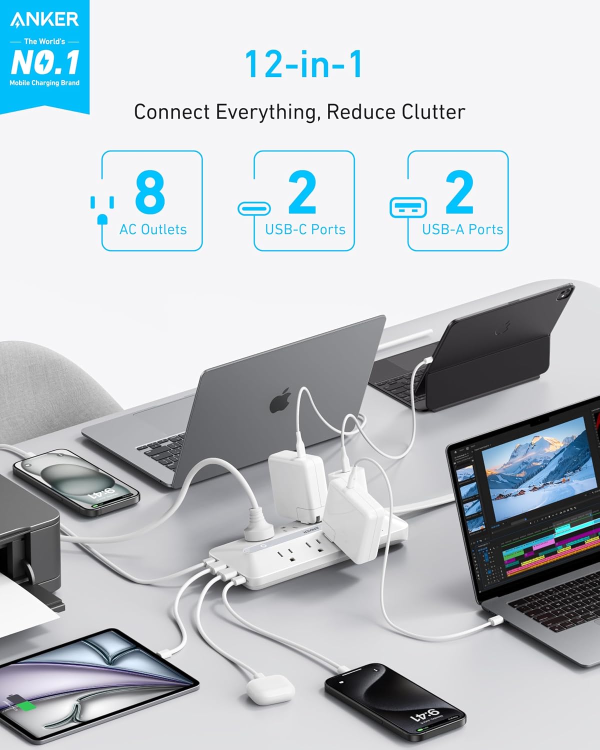 Anker Power Strip, 900J Protector de sobretensión, 35W máx