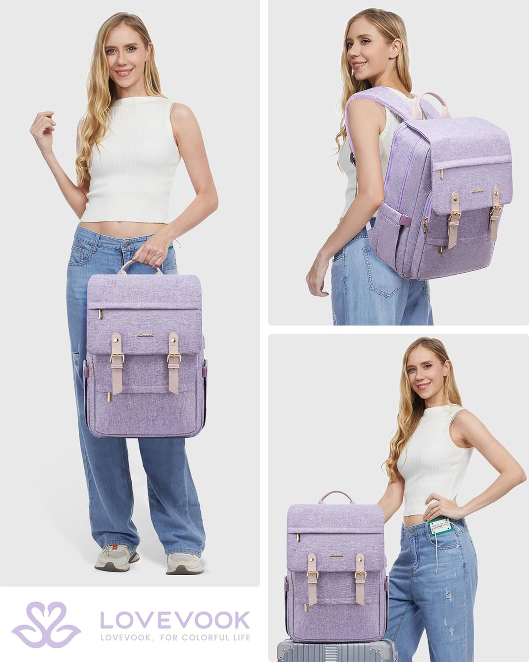 LOVEVOOK Mochila para computadora portátil para mujer, mochila de v...