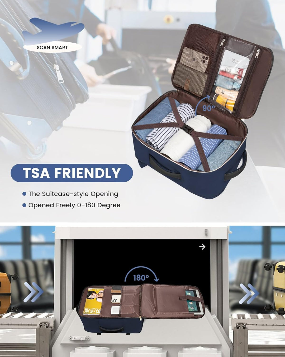LOVEVOOK Mochila de viaje para mujer, mochila de mano TSA, Azul osc...