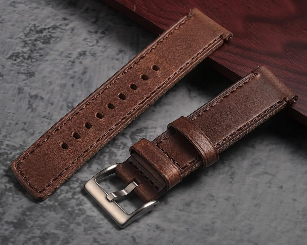 hemsut h Horween - Correas de reloj de cuero para hombre, correa de cuero de liberación rápida para reloj, envoltura de repuesto de 0.71 pulgadas, 0.78 pulgadas, 0.86 pulgadas